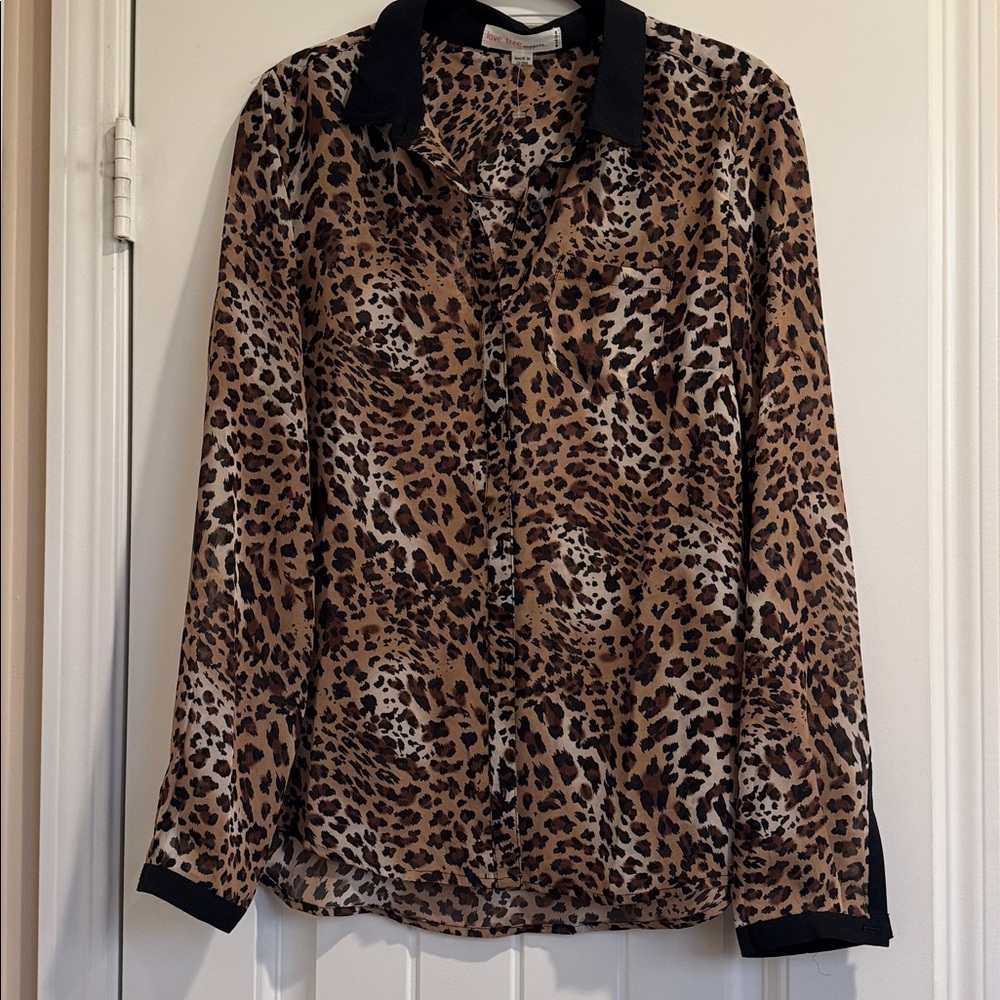 NWOT Love Tree Animal Print Blouse with Black Accents